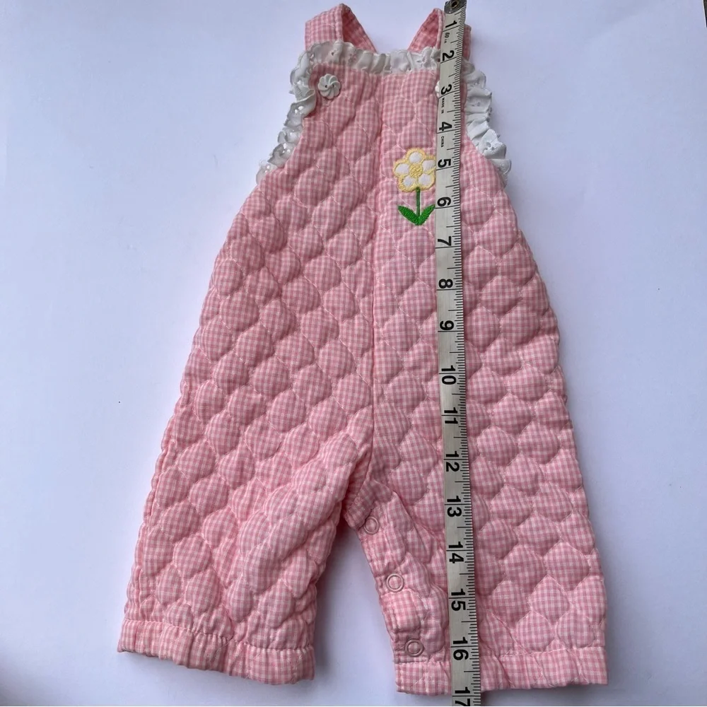 Vintage Carters Quilted Pink Overalls Baby Bibs Eyelet Trim